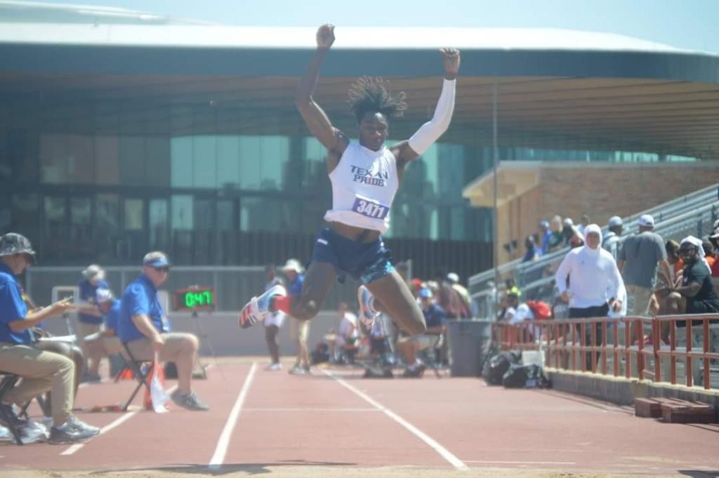 Gabe Wray captures the bronze medal in triple jump for the second state medal for the Wimberley Boys track team today.